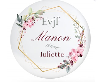 Badge Evjf Personnalisable Fleurs Rose - Accessoire Evjf  - Badge Personnalisé EVJF