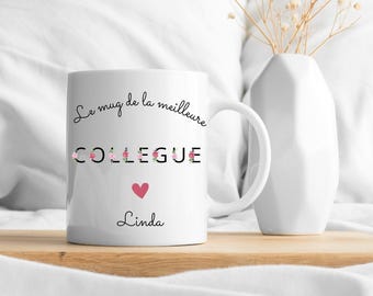 Personalized Mug for Colleague with Floral Letters - Gift for Female Colleague - Farewell Gift for Colleague - Christmas Gift for Colleague