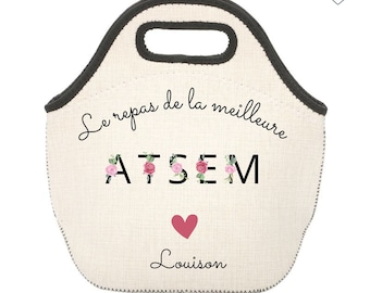 Borsa termica per il pranzo personalizzata per Atsem con lettere floreali - Regalo Atsem - Regalo di fine anno Atsem