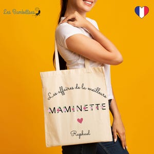 Tote Bag Personnalisable Grand Mère Lettres Fleuries - cadeau fête des mamies - cadeau noël grand mère