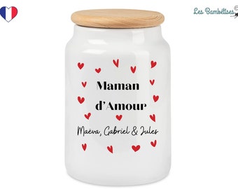 Pot à Biscuit Personnalisable Maman d Amour Coeur - Cadeau Maman - Cadeau Fête des mères - Cadeau Noël Maman