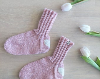 MADE TO ORDER: Hand knit children's socks with a heart decoration