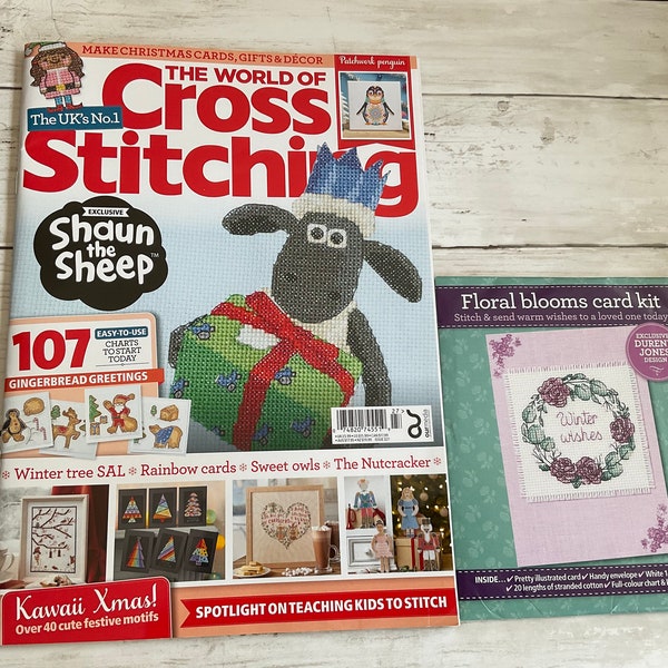 The World of Cross Stitching magazine.Issue 327 2022 with free gift of a floral blooms card kit.