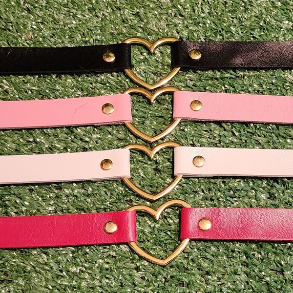 Heart Choker with Gold fixings, Black, Pink, Red, White