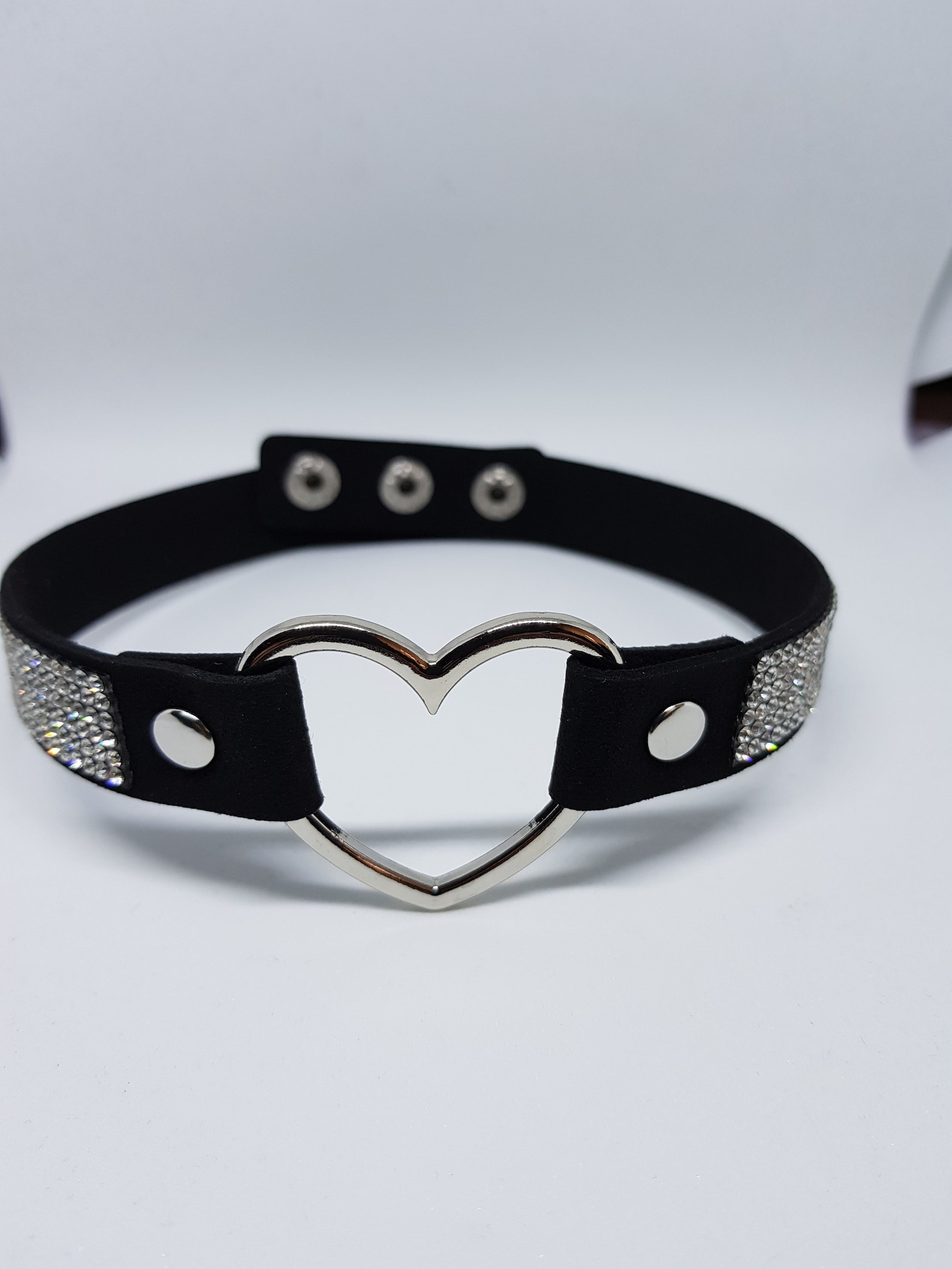 Black Heart Choker With Rhinestones Etsy Israel