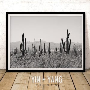 Black and White Saguaro Cactus Desert Print: Arizona Wall Art (Instant Download)