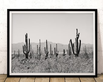 Black and White Saguaro Cactus Desert Print: Arizona Wall Art (Instant Download)