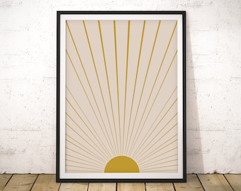 Terracotta Sun Art Print: Mid-Century Modern Sunburst (Digital Download)