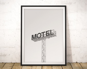 Retro print van motelbord: vintage woestijnkunst aan de muur (digitale download)