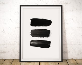 Black Brush Stroke Art: Minimalist Japanese Print (Digital Download)