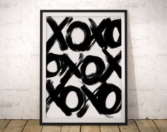 XOXO Abstract Art Print: Black and White Brushstrokes (Digital Download)