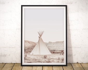 Desert Teepee Fine Art Print, Southwestern Boho Wall Decor (Digital Download)