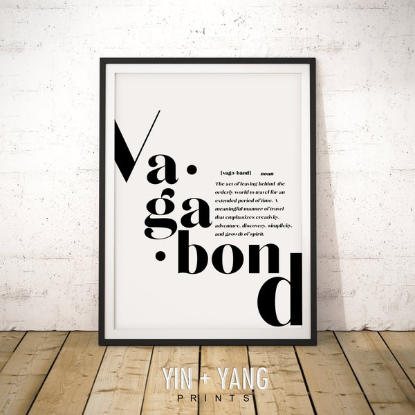 Vagabond Print, Vagabond Definition Print, Scandinavian Print, Black and White Poster, Typography Print, Travel Print, Printable, Wall Art