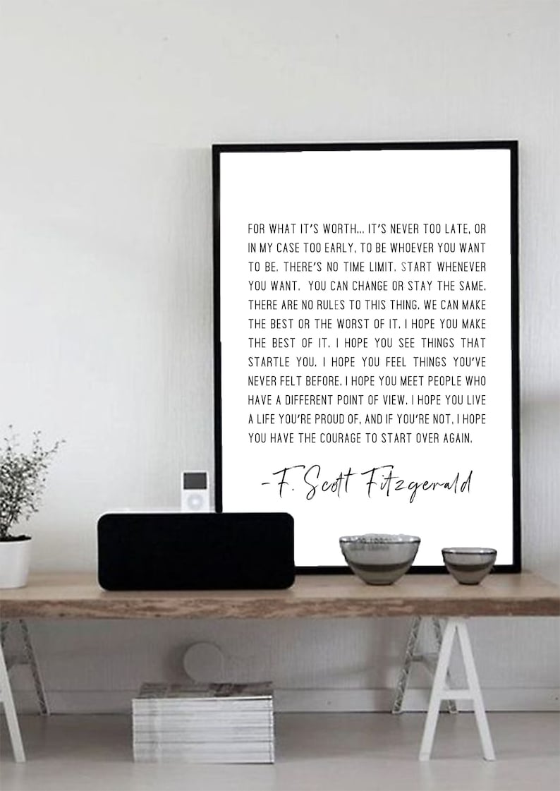 F Scott Fitzgerald for What It's Worth Quote Inspirational Etsy