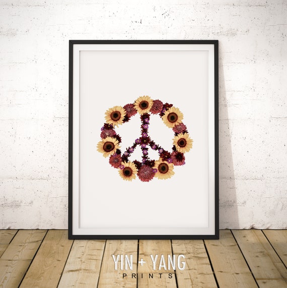 Floral Peace Sign Print: Boho Dorm Wall Art (Digital Download)