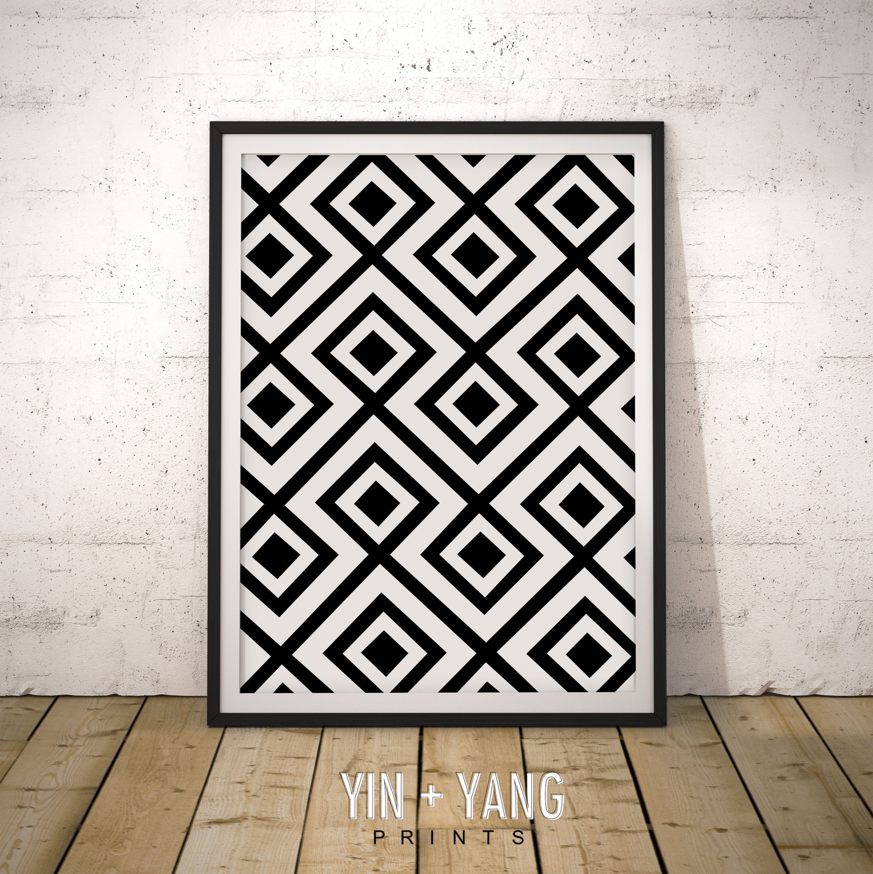 Black and White Geometric Print: Boho Moroccan Wall Art (Digital Download)