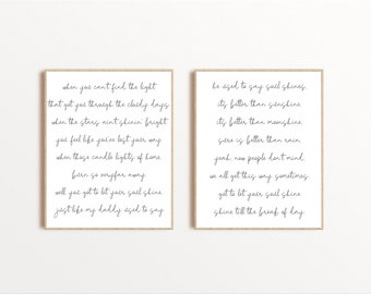 Nursery Quote Print, Custom Nursery Print Set, Nursery Lullaby Print Set, Custom Lyrics Print Set of 2, Custom Nursery Decor, Baby Room Art