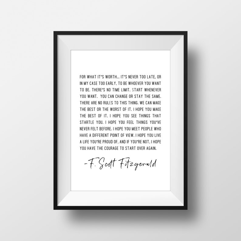 F Scott Fitzgerald for What It's Worth Quote Inspirational Etsy