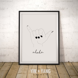 Aloha Print, Hang Loose Print, Shaka Print, Hawaii Surf Print, Minimalist Print, Line Art Print, Wall Art, Printable Art, Good Vibes Print
