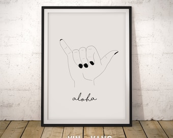 Aloha Shaka Hand Print: Minimalist Line Art (Digital Download)