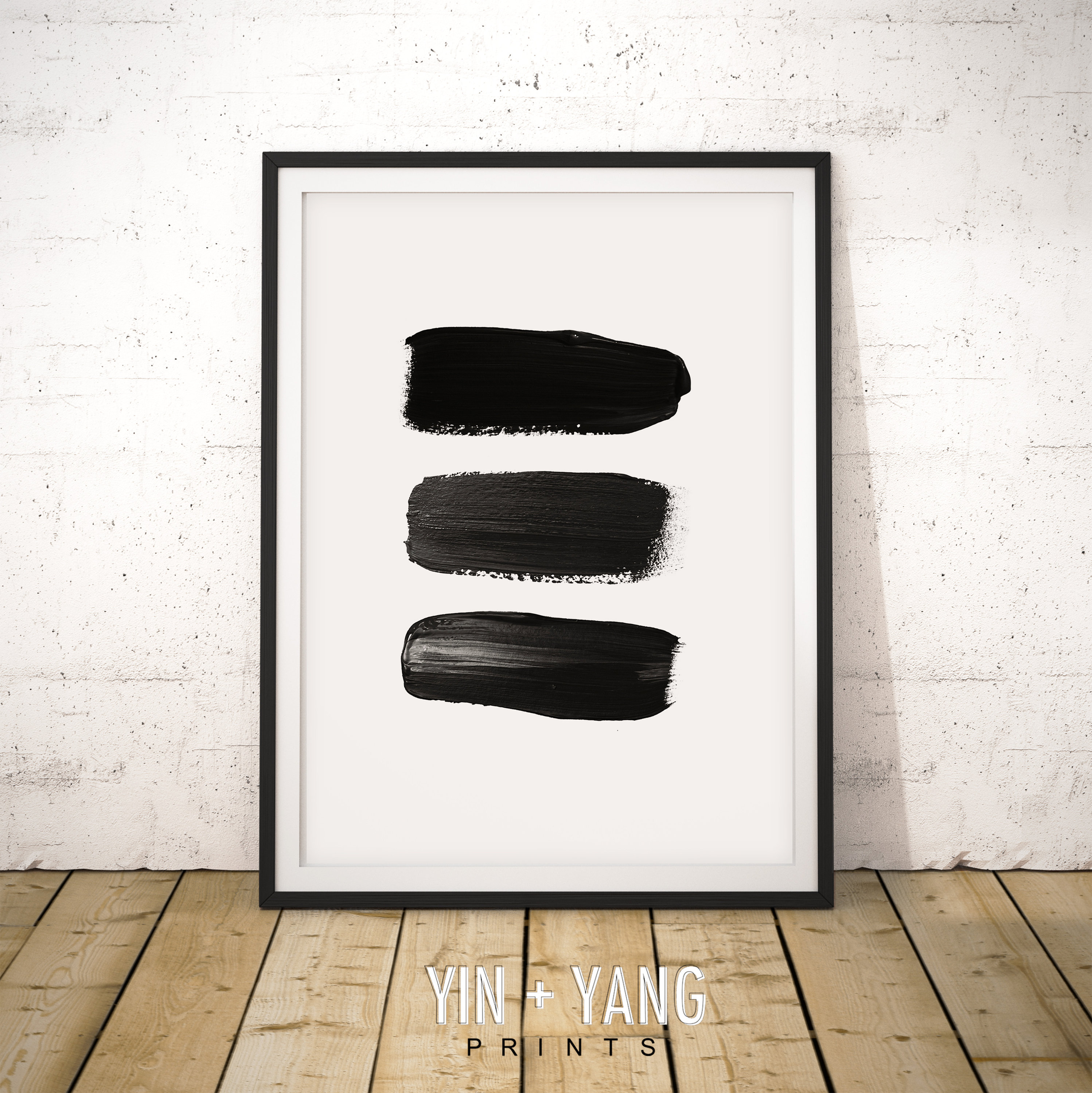 Black Brush Stroke Art: Minimalist Japanese Print (digital