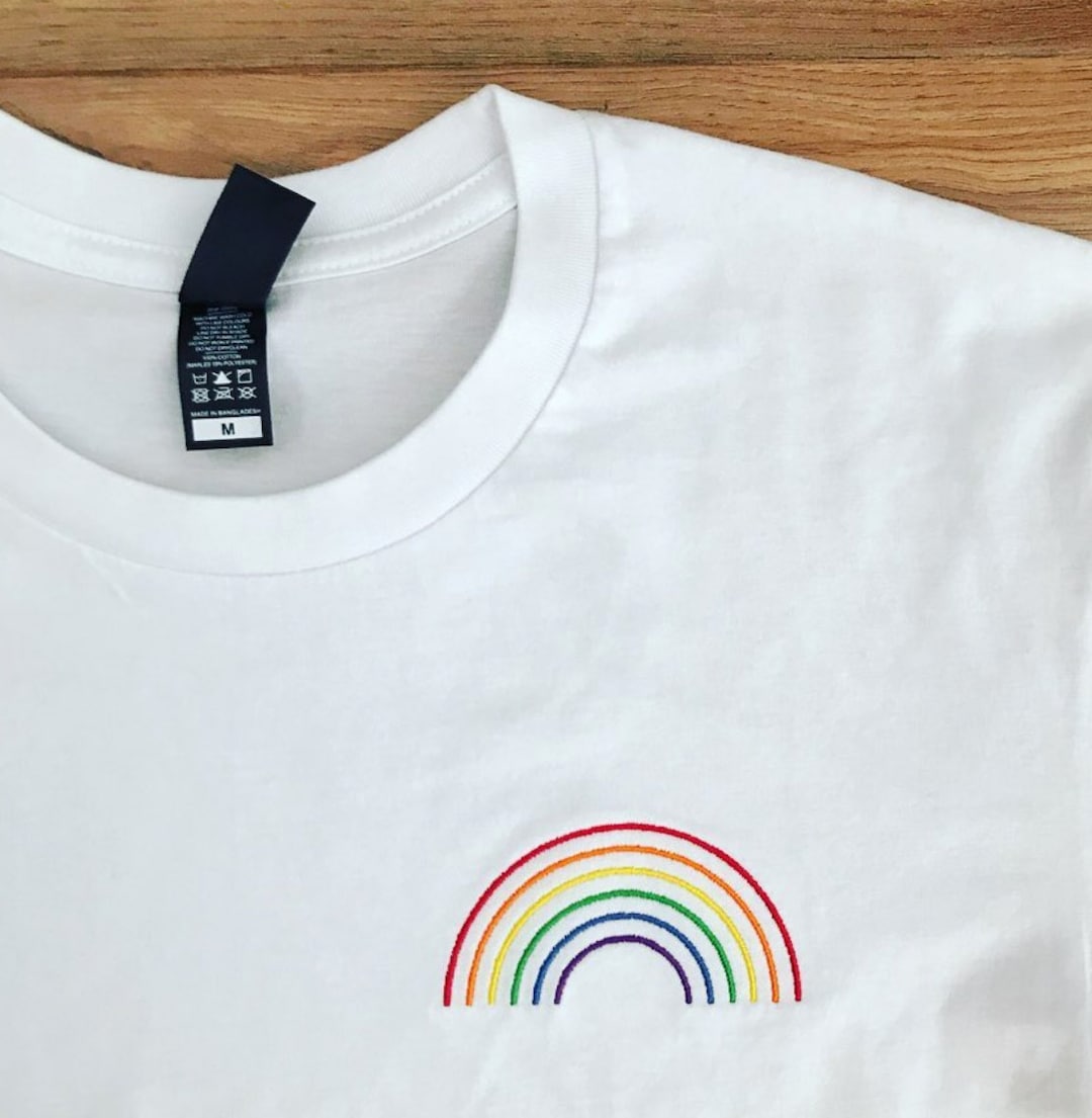 Rainbow Embroidery T Shirt AS Colour XS 5XL Black - Etsy