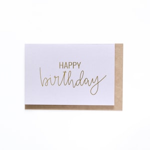 Happy Birthday Greeting Card - Recycled Paper Stock - Lavender - 300gsm - Blank Inside - Gold Foil - Lettering