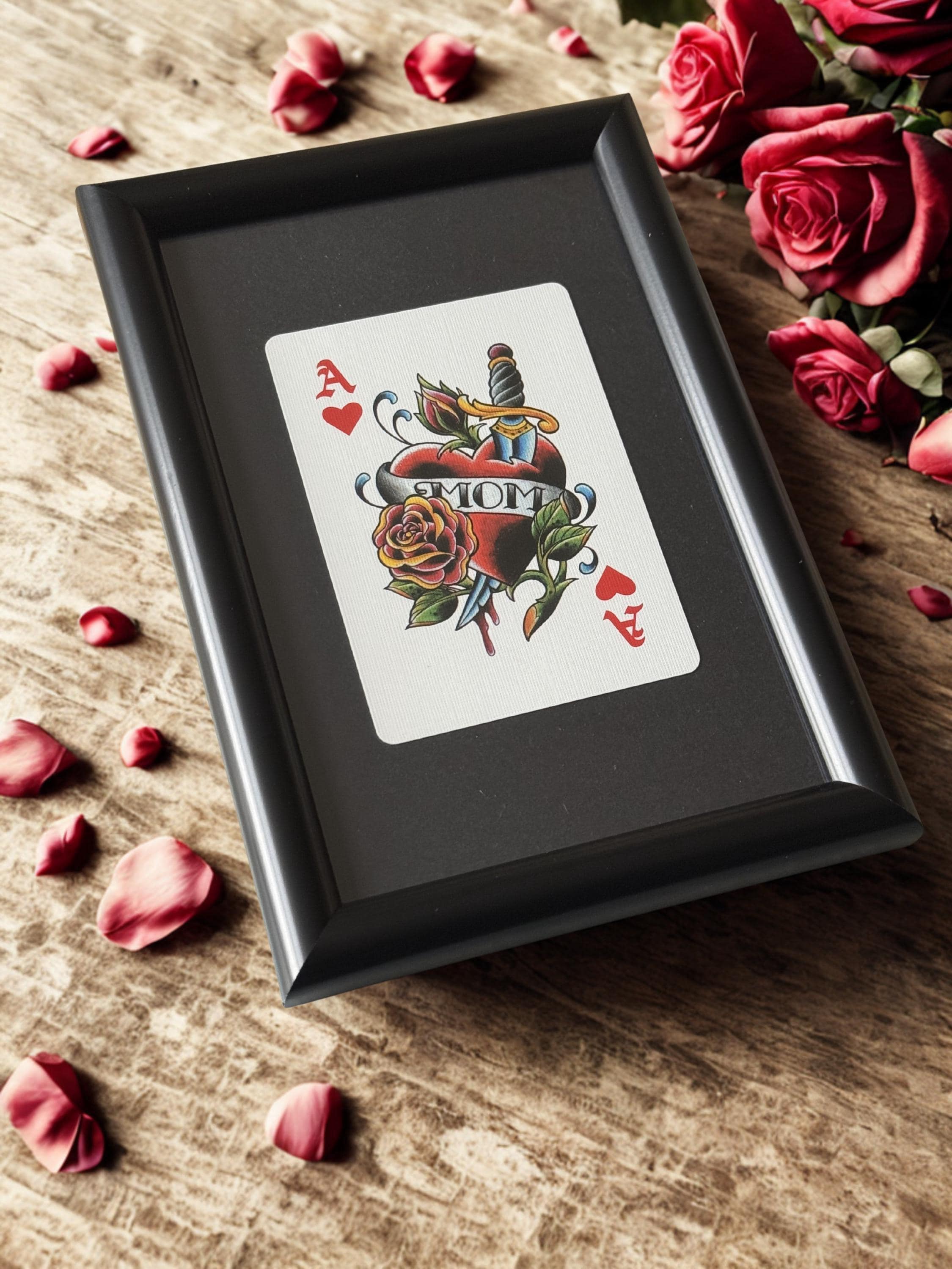 Framed CLUB TATTOO Original Playing Card - ACE of Hearts - Chester