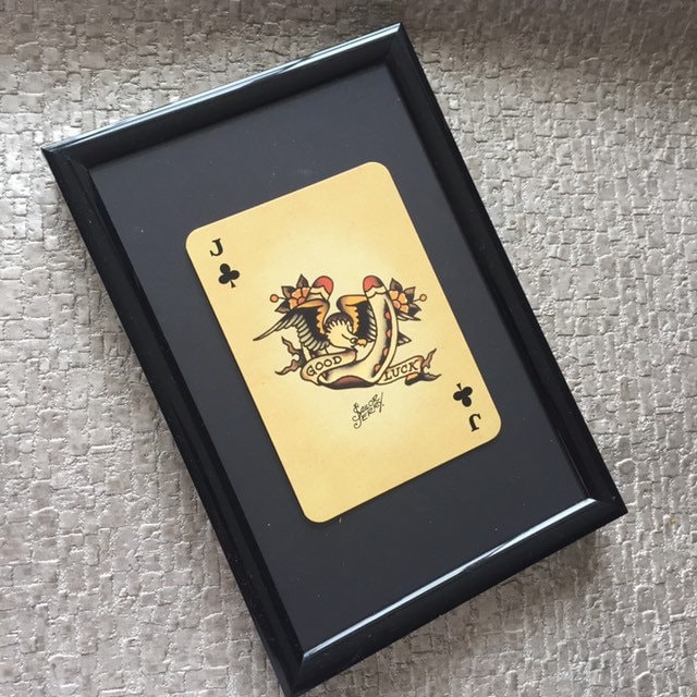 Original Framed Sailor Jerry Tattoo Playing Card – Vintage