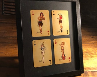 4 Framed SAILOR JERRY Vintage Playing Cards LUCKY 7s 7 of - Etsy ...