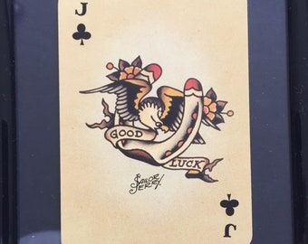 Original Framed Sailor Jerry Tattoo Playing Card – Vintage