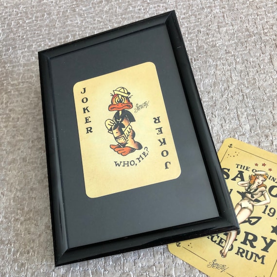 Original Framed Sailor Jerry Tattoo Playing Card – Vintage