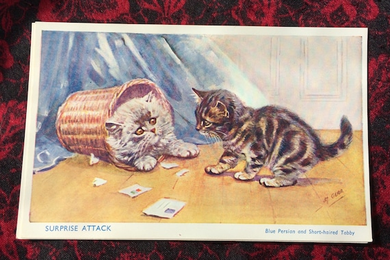 Vintage Kitch Cute Shabby Chic Postcard Playful Kittens Etsy
