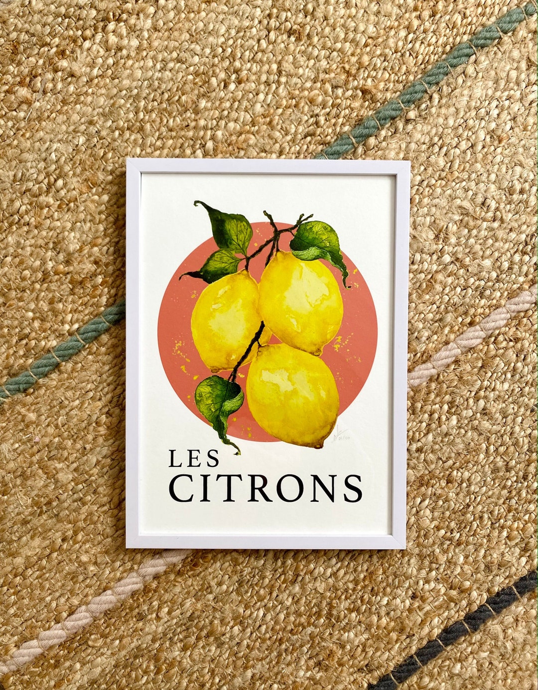 Les Citrons Pink Circle | Lemons Print | Watercolour Prints | Wall Art ...