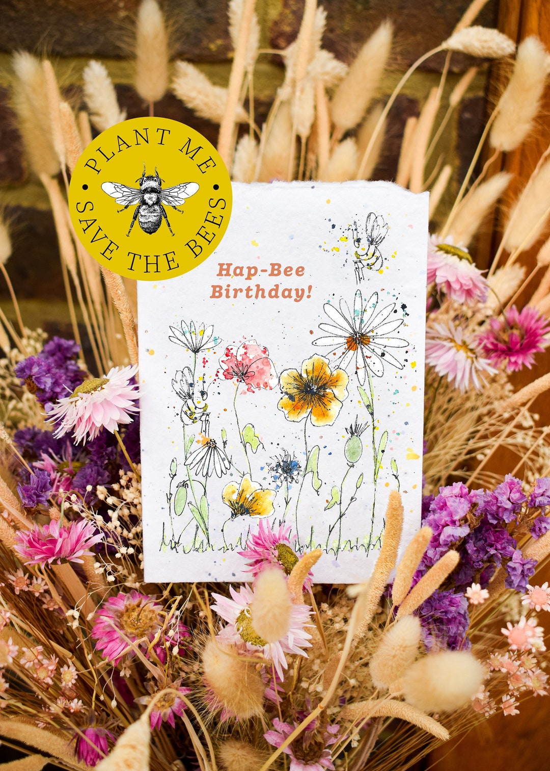 Happy Birthday Seeded Bee Cards Plantable Card Recycled Save the Bees ...