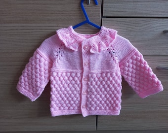 Handgebreid babyvest, gebreide babykleding, babybreisels, meisjestrui