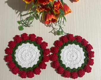 2 crochet flower  coaster ,home decor ,table decor ,handmade coaster ,housewarming gift ,flower coasters