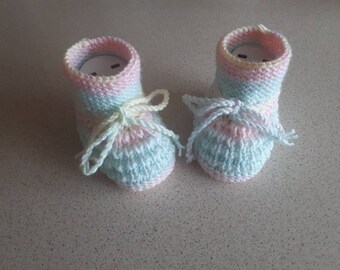knitted baby booties ,baby shoes,baby boots,baby shower gift girl,crochet baby booties, rainbow baby booties