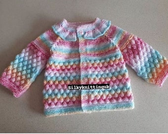 Hand knitted baby cardigan, knitted baby clothes, baby knits  ,rainbow baby cardigan