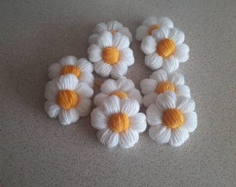 10 pieces crochet flowers applique  ,knitted chunky 3d daisy flower cardigan ,gift for her, sewing, embellishments
