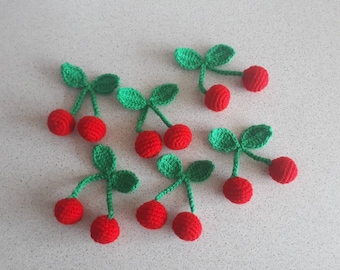 crochet cherries,crochet fruit ,applique motif, chunky cardigan ,cherry cardigan ,handmade toys ,for kids kitchen