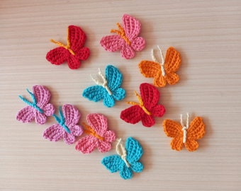 cotton handmade crochet butterfly applique, set of 10 crochet butterfly ,butterfly motif ,embellishments scrapbooking,sewing