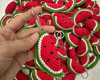 Porte-clés pastèque au crochet, porte-clés fruits, bijou de sac