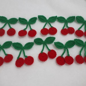 motivo di applicazione di ciliegie all'uncinetto, abbellimenti per scrapbooking, applicazione di frutta, frutta decorativa