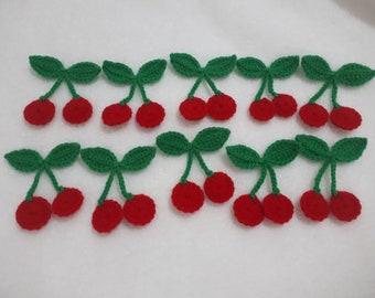 crochet cherry applique motif, scarpbooking, embellishments ,fruit applique ,decorative fruit