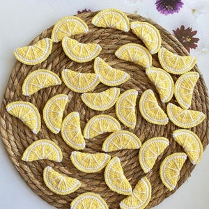 crochet lemon applique, lemon slice motif,knitted lemon ,embellishments, sewing ,fruit applique ,cotton lemon applique