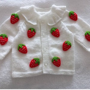 hand knitted  baby cardigan ,knitted strawberry baby cardigan,personalized baby cardigan, knit baby clothes ,knit newborn baby sweater