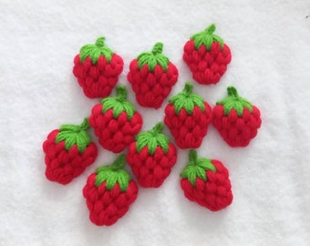 10small crochet strawberry applique motif, scarpbooking, embellishments, sewing