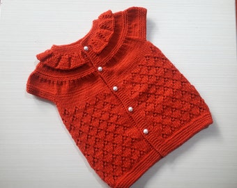 hand knitted baby cardigan, knit baby sweater, baby girl clothes ,kids cardigan