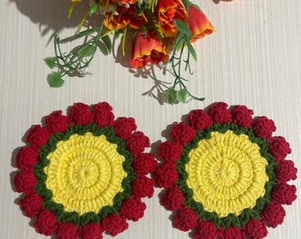 2 crochet flower  coaster ,home decor ,table decor ,handmade coaster ,housewarming gift ,flower coasters